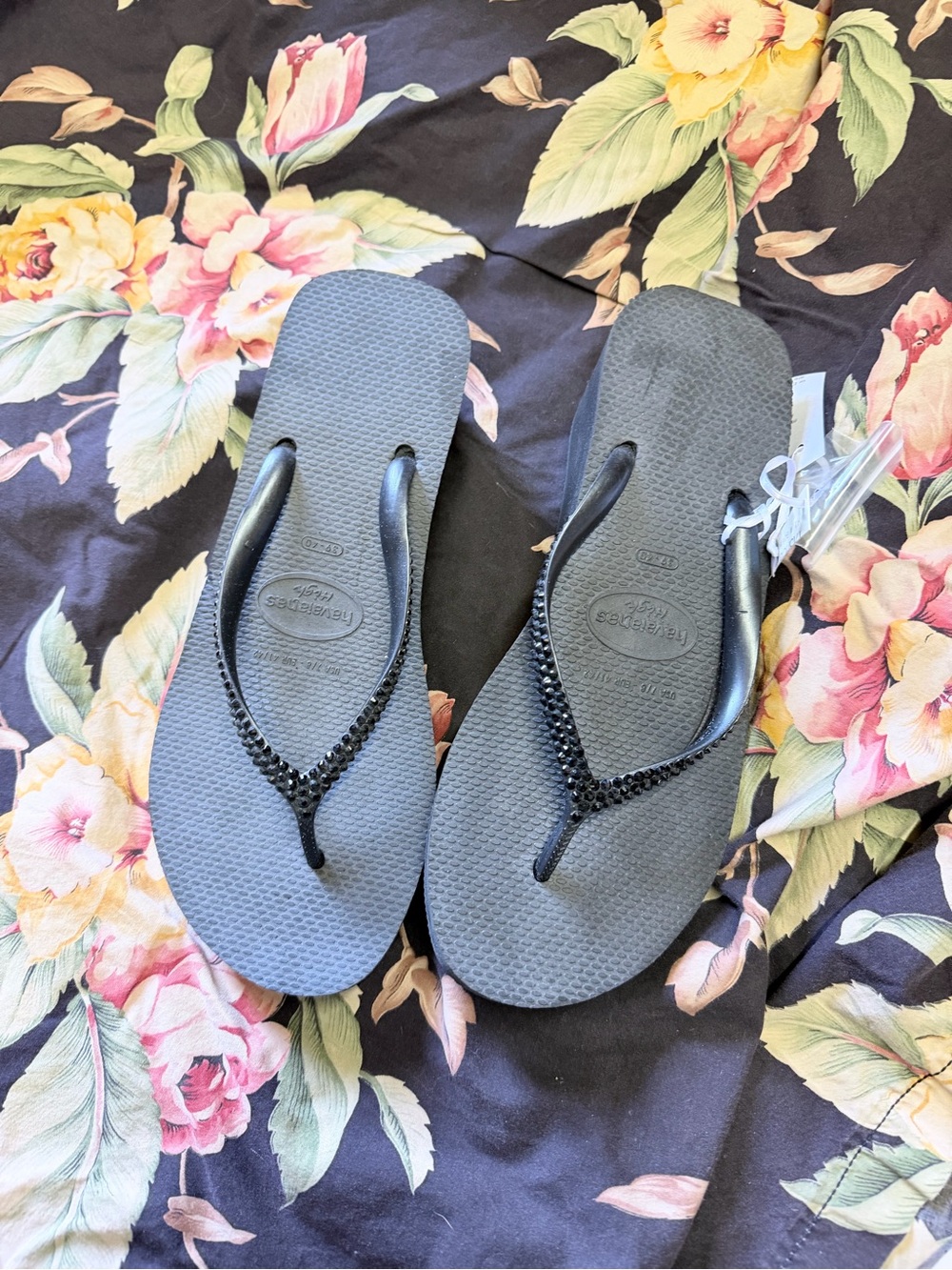 Havaianas Black Rhinestone-Embellished Flip Flops
